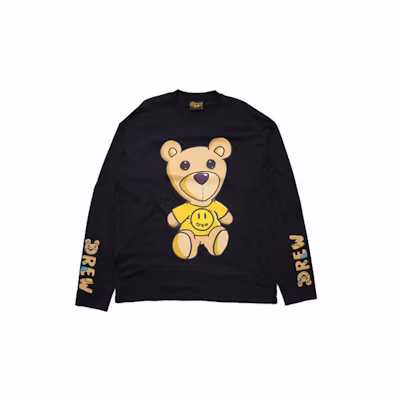 Drew House Smiley Teddy Bear Logo Graphic Crewneck Long Sleeve Tee Black Unisex DR-FW21-077