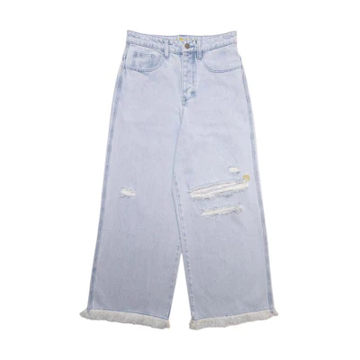 Drew House Smiley Ultra Wide Leg Distressed Vintage Indigo Jeans Unisex Blue. DR-SS22-161
