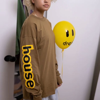 Drew House SS21 棕色標誌印花長袖T恤-男女款純棉內搭上衣 DR-SS21-85 3