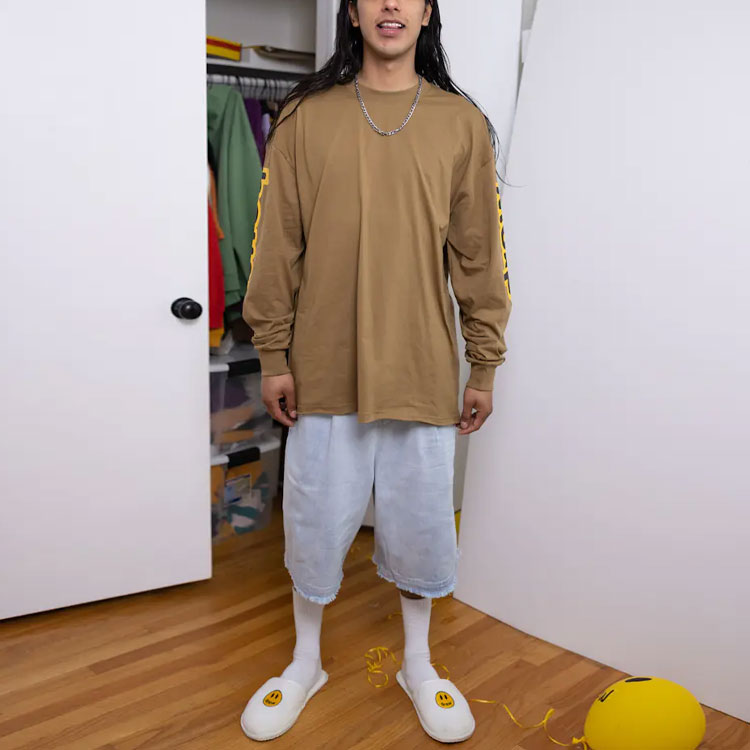 Shop Drew House SS21 棕色標誌印花長袖T恤-男女款純棉內搭上衣 DR-SS21-85