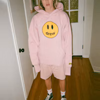 Purchase Drew House SS21 粉玫瑰笑臉連帽上衣 情侶款粉色Logo套頭衫 DR-SS21-1