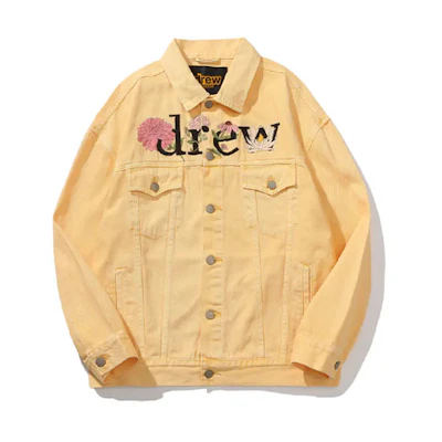 Drew House SS21 Floral Trucker Jacket Washed Tangerine Yellow Unisex Denim Jacket. DR-SS21-115