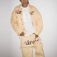 Sizing Drew House SS21 Floral Trucker Jacket Washed Tangerine Yellow Unisex Denim Jacket. DR-SS21-115