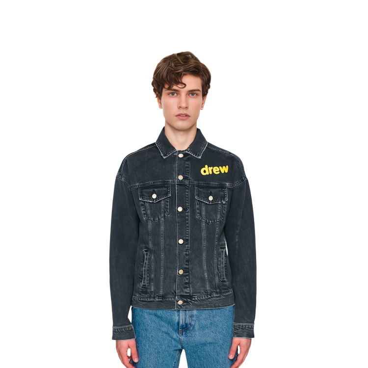 Sizing Drew House SS21 Jaket Denim Senyum Unisex Pasangan Hitam DR-SS21-20