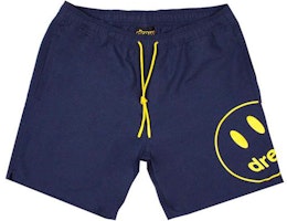 Drew House SS21 Smiley Mascot Pool Shorts Navy Unisex Drawstring Shorts DR-SS21-119 Drew House SS21 Smiley Mascot Pool Shorts Navy Unisex Drawstring Shorts DR-SS21-119