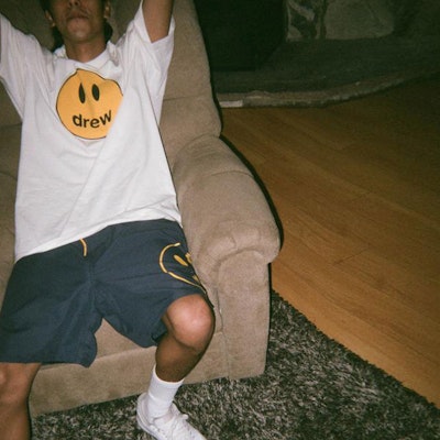 Drew House SS21 笑脸标志海军蓝男女通用抽绳短裤泳池短裤 DR-SS21-119 Cheap Drew House SS21 笑脸标志海军蓝男女通用抽绳短裤泳池短裤 DR-SS21-119