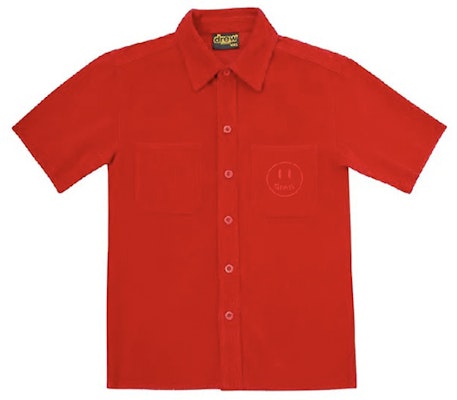 Drew House SS21 笑臉迷你燈芯絨紅色短袖襯衫 男女通用 DR-SS21-24 Order Drew House SS21 笑臉迷你燈芯絨紅色短袖襯衫 男女通用 DR-SS21-24