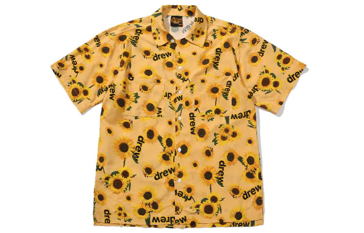 Drew House SS21 Sunflower Print Rayon Camp Shirt Yellow Unisex. DR-SS21-79