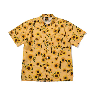 Drew House SS21 Sunflower Print Rayon Camp Shirt Yellow Unisex. DR-SS21-79