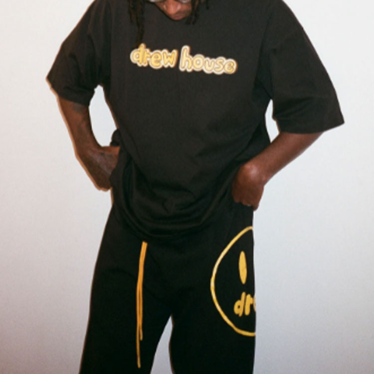 Cheap 드류 하우스 SS22 블랙 로고 티 유니섹스 라운드넥 그래픽 티셔츠. DR-SS22-118