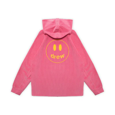 Drew House SS22 Hot Pink Corduroy Hoodie Smiley Unisex Warm Pullover. DR-SS22-158