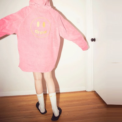 Drew House SS22 Hot Pink Corduroy Hoodie Smiley Unisex Warm Pullover. DR-SS22-158 Cheap Drew House SS22 Hot Pink Corduroy Hoodie Smiley Unisex Warm Pullover. DR-SS22-158