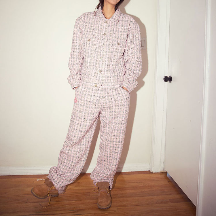 Cheap 드류 하우스 SS22 핑크 부클 릴랙스 핏 치노 팬츠 유니섹스 캐주얼웨어. DR-SS22-445