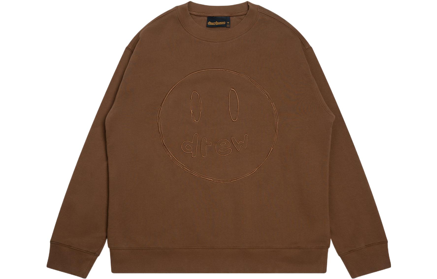 Drew House SS22 Sketch Mascot Crewneck Brown Unisex Smiley Graphic Sweatshirt. DR-SS22-489