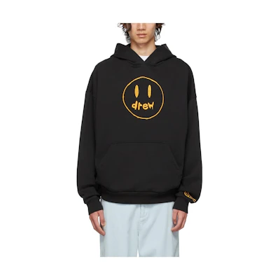 Drew House SS22 Smile Logo Embroidered Pullover Hoodie Black Long Sleeve. DR-SS22-659