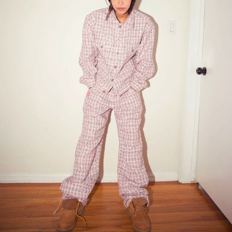 Details for Drew House Jaket Trucker Oversized Pink Unisex Smiley Boucle Mascot SS22. DR-SS22-436