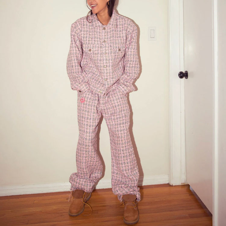 Sizing Drew House Jaket Trucker Oversized Pink Unisex Smiley Boucle Mascot SS22. DR-SS22-436