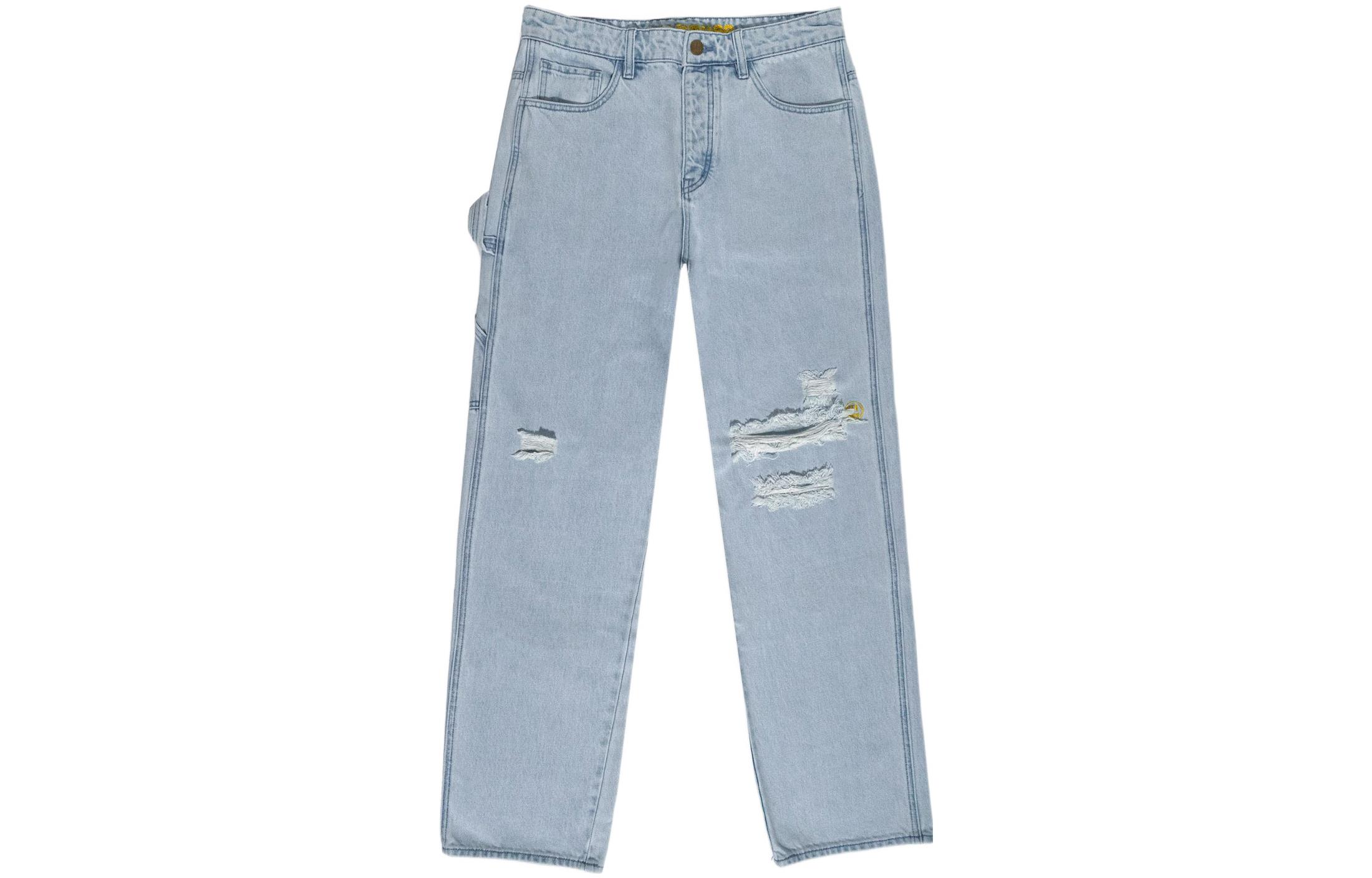 Drew House SS22 Smiley Carpenter Distressed Vintage Indigo Jeans Unisex Blue. DR-SS22-122