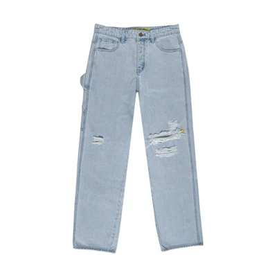 Drew House SS22 Smiley Carpenter Distressed Vintage Indigo Jeans Unisex Blue. DR-SS22-122