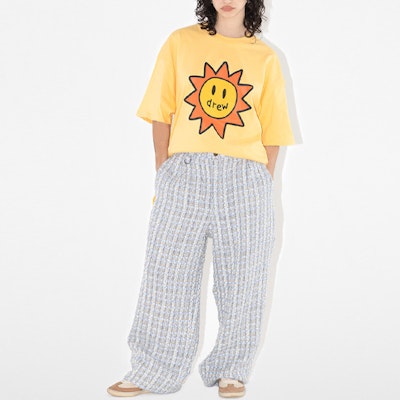 Seluar Drew House SS23 Boucle Wide Leg Pleated Unisex - Biru. DH-SS23-008 Details for Seluar Drew House SS23 Boucle Wide Leg Pleated Unisex - Biru. DH-SS23-008