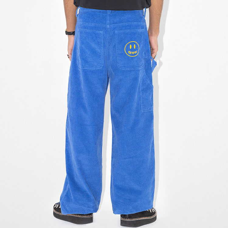 Sizing Drew House SS23 Seluar Corduroy Carpenter Unisex Retro Fit Santai - Biru DH-SS23-011