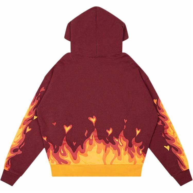 Lookbook Drew House 火焰印花寬鬆連帽衫 男女適穿 - 酒紅色 DH-VF31121-FIBG