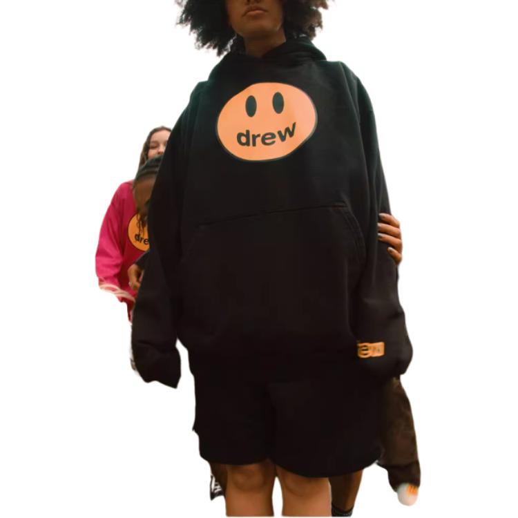 Shop Drew House SS25 Smiley Face Kangaroo Pocket Hoodie Unisex. DH-HJ2522-BK