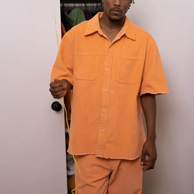 Drew House Baju Unisex Corduroy Lengan Pendek Peach Orange. DR-SS21-97 Details for Drew House Baju Unisex Corduroy Lengan Pendek Peach Orange. DR-SS21-97