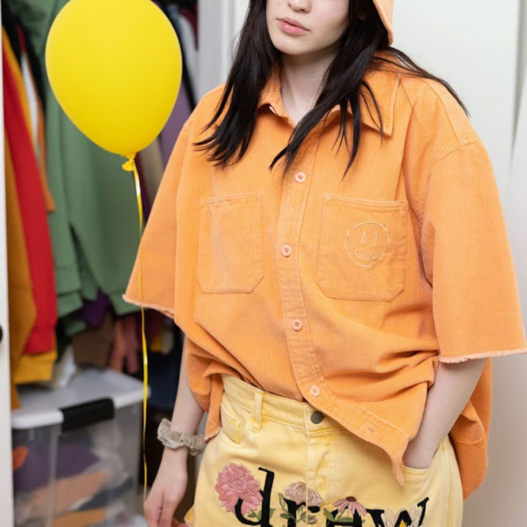 Sizing Drew House Baju Unisex Corduroy Lengan Pendek Peach Orange. DR-SS21-97