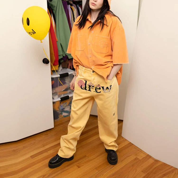 Cheap Drew House Baju Unisex Corduroy Lengan Pendek Peach Orange. DR-SS21-97