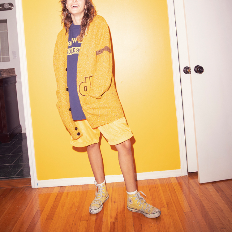 Shop Drew House Varsity Logo Cardigan Unisex Sweater Kuning Gula-Gula. DR-SS20-81