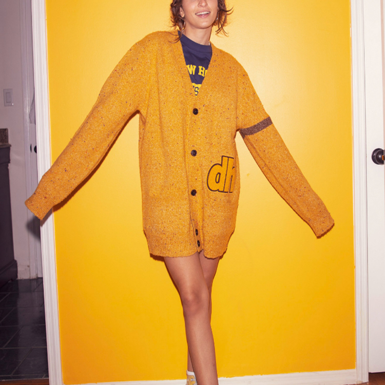 Details for Drew House Varsity Logo Cardigan Unisex Sweater Kuning Gula-Gula. DR-SS20-81