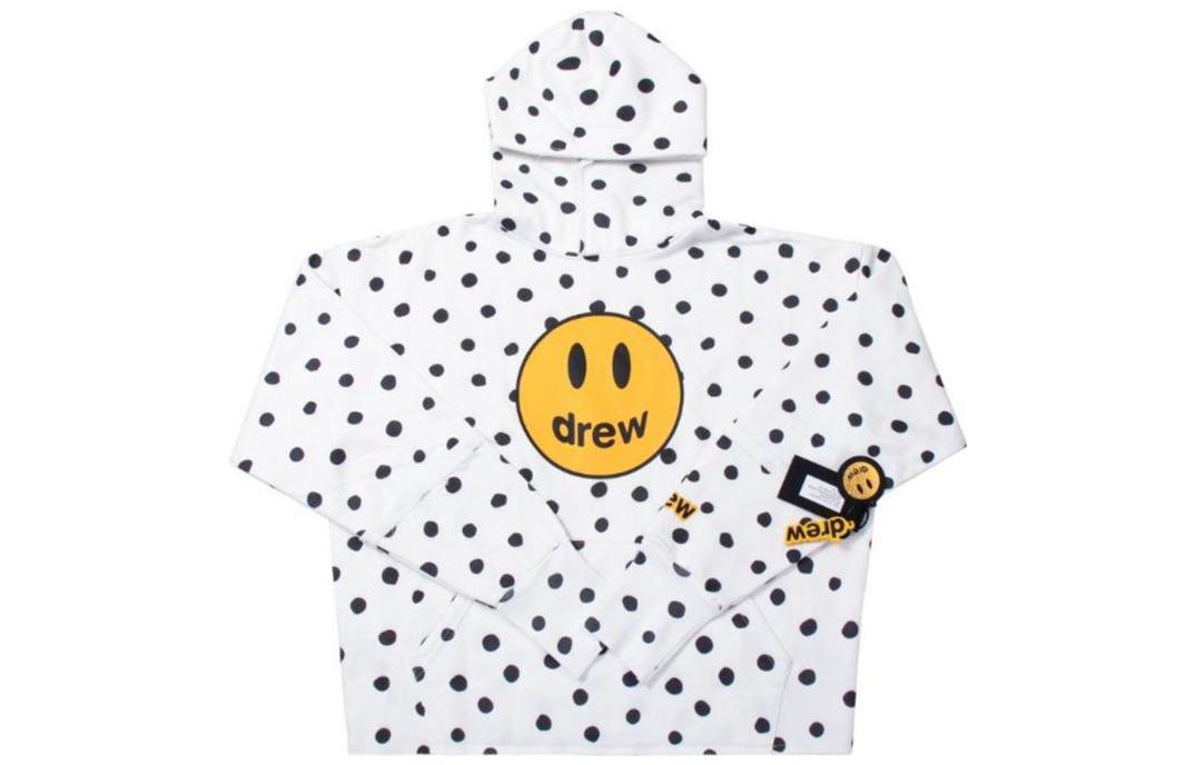 Drew House Vintage Washed Cracked Print Unisex Hoodie White Long Sleeve. DH-F31122-MCPD