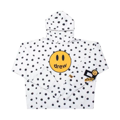 Drew House Vintage Washed Cracked Print Unisex Hoodie White Long Sleeve. DH-F31122-MCPD
