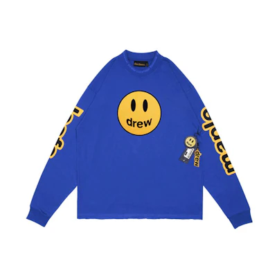 Drew House Maple Leafs FW22 Logo Smile Face Graphic Tee Blue Unisex Couples Tee. DR-FW22-256