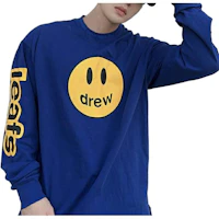 Lookbook Drew House x 楓葉隊 FW22 笑臉Logo圖案藍色情侶款短袖T恤。 DR-FW22-256