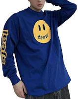 Shop Drew House x 楓葉隊 FW22 笑臉Logo圖案藍色情侶款短袖T恤。 DR-FW22-256
