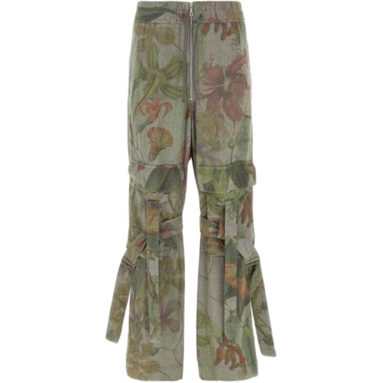 DRIES VAN NOTEN Green Floral Print Straight-Leg Trousers 2320209477030802