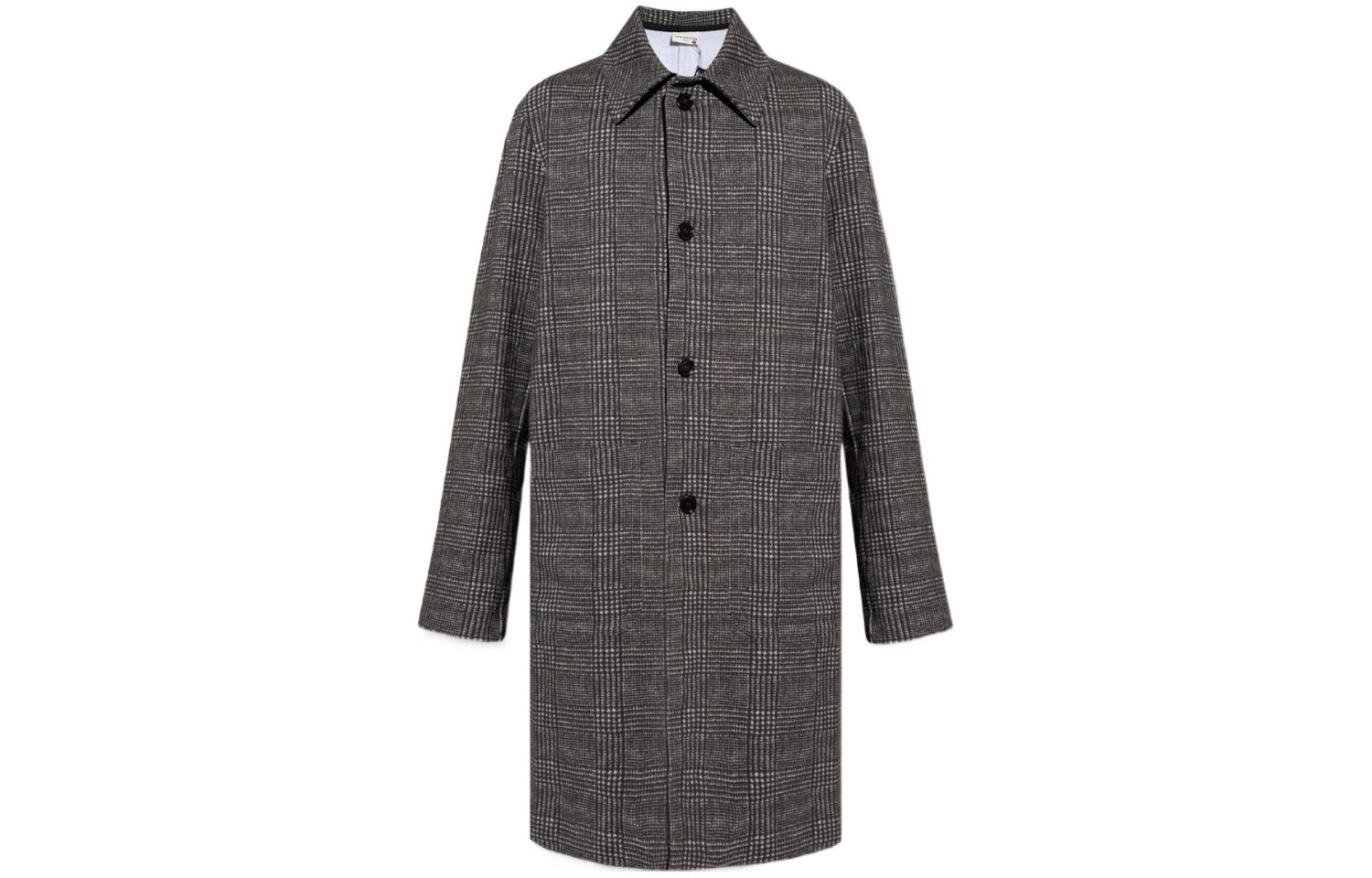 DRIES VAN NOTEN Plaid Long Single-Breasted Coat Grey 2310211276613802