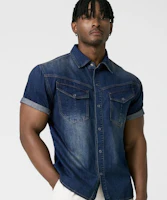 DRIX Rain Slub Muscle Fit Denim Short Sleeve Shirt_Indigo Blue DRSSH01IDG DRIX Rain Slub Muscle Fit Denim Short Sleeve Shirt_Indigo Blue DRSSH01IDG