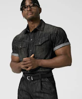 DRIX Rain Slub Muscle Fit Denim Short Sleeve Shirt - Normal Black DRSSH01BK DRIX Rain Slub Muscle Fit Denim Short Sleeve Shirt - Normal Black DRSSH01BK
