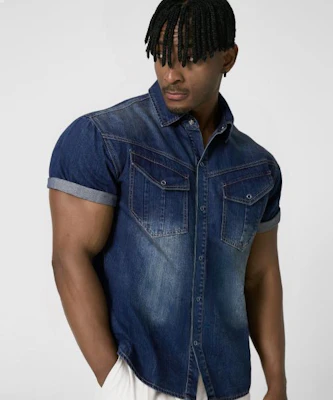 DRIX Rain Slub Muscle Fit Denim Short Sleeve Shirt_Indigo Blue DRSSH01IDG Order DRIX Rain Slub Muscle Fit Denim Short Sleeve Shirt_Indigo Blue DRSSH01IDG
