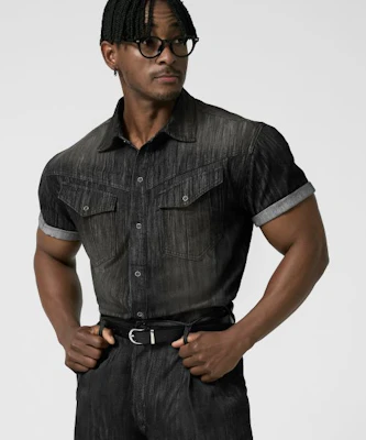 DRIX Rain Slub Muscle Fit Denim Short Sleeve Shirt - Normal Black DRSSH01BK Order DRIX Rain Slub Muscle Fit Denim Short Sleeve Shirt - Normal Black DRSSH01BK