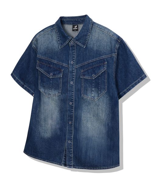 Lookbook DRIX Rain Slub Muscle Fit Denim Short Sleeve Shirt_Indigo Blue DRSSH01IDG