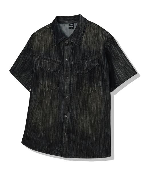 Lookbook DRIX Rain Slub Muscle Fit Denim Short Sleeve Shirt - Normal Black DRSSH01BK