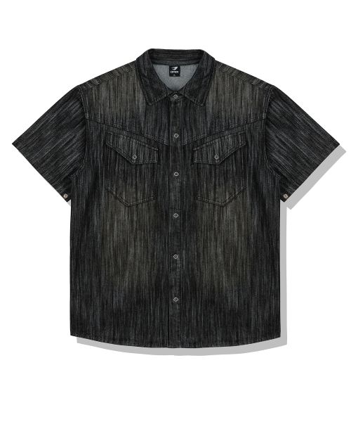 Shop DRIX Rain Slub Muscle Fit Denim Short Sleeve Shirt - Normal Black DRSSH01BK