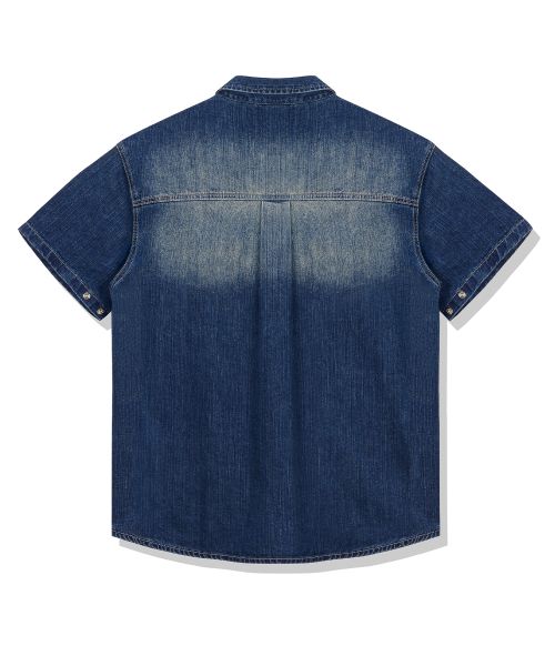 Purchase DRIX Rain Slub Muscle Fit Denim Short Sleeve Shirt_Indigo Blue DRSSH01IDG