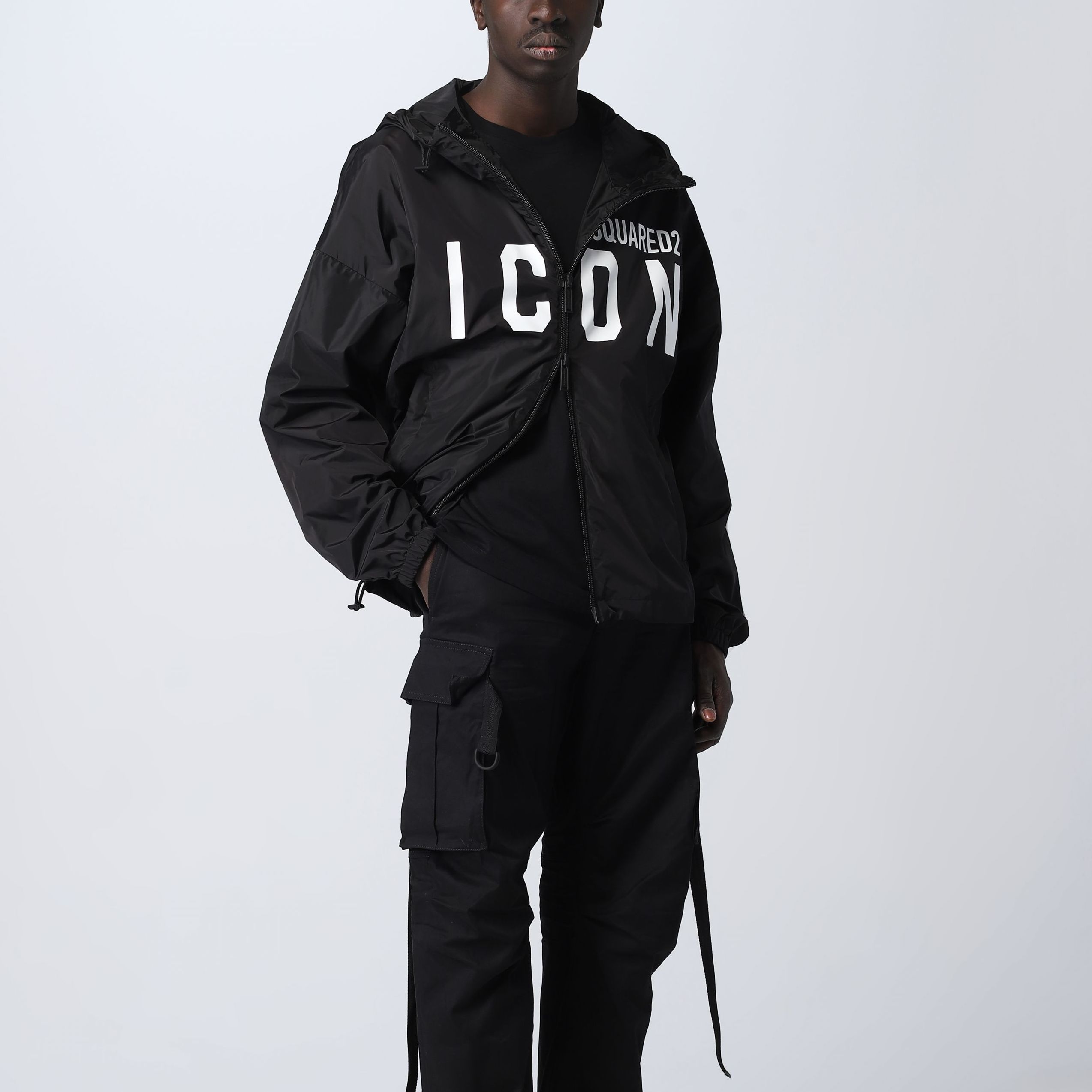 Purchase DSQUARED2 黑色拼色Logo拉鍊連帽寬鬆外套夹克. S79AM0054S53817-900