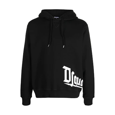 DSQUARED2 Black Hoodie with Letter Logo Print Long Sleeves. S71GU0712S25516-900