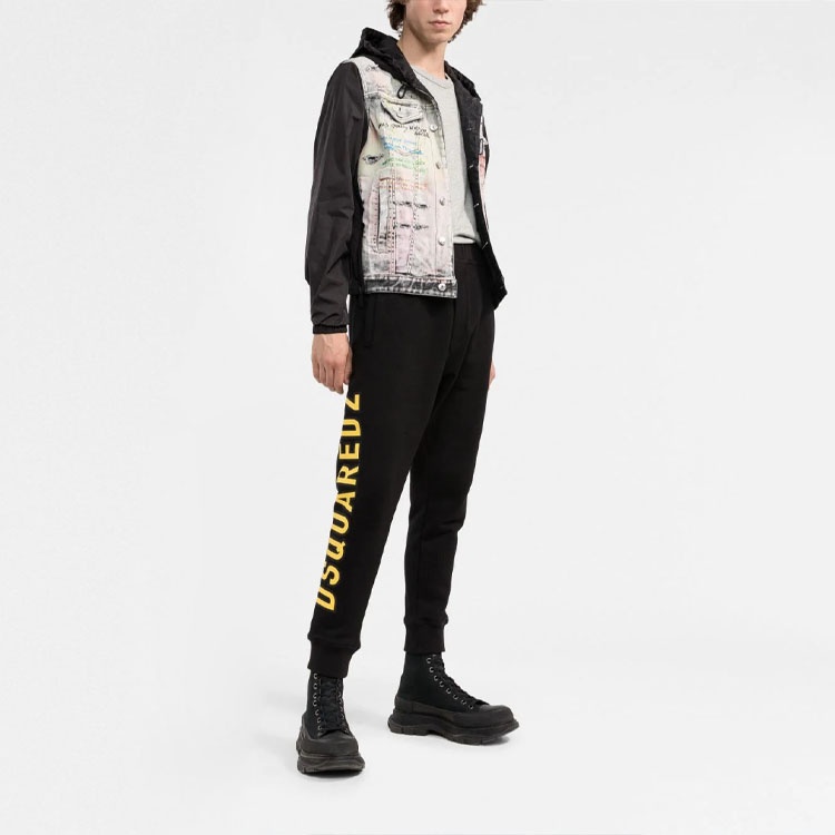 Lookbook DSQUARED2 黑色側標印花鬆緊腰休閒運動褲 S74KB0650S25516-900